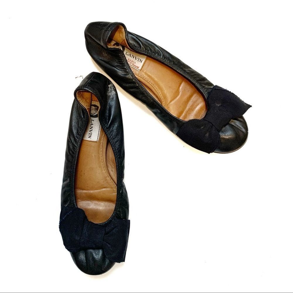 Lanvin Black Leather Ballet Flat with Bows